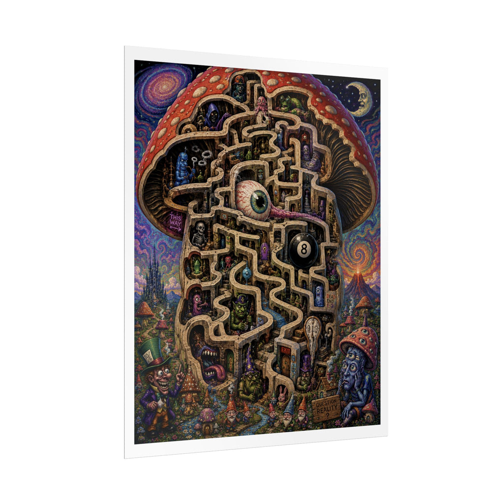 Psychedelic Mushroom Maze Poster — Surreal Fantasy Rolled Art Print