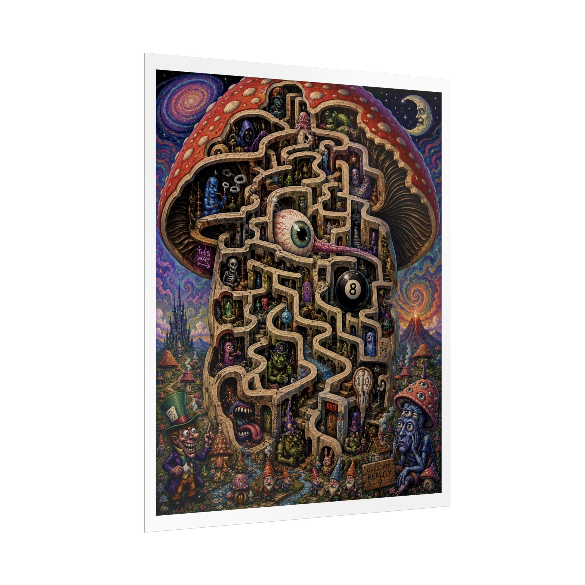 Psychedelic Mushroom Maze Poster — Surreal Fantasy Rolled Art Print
