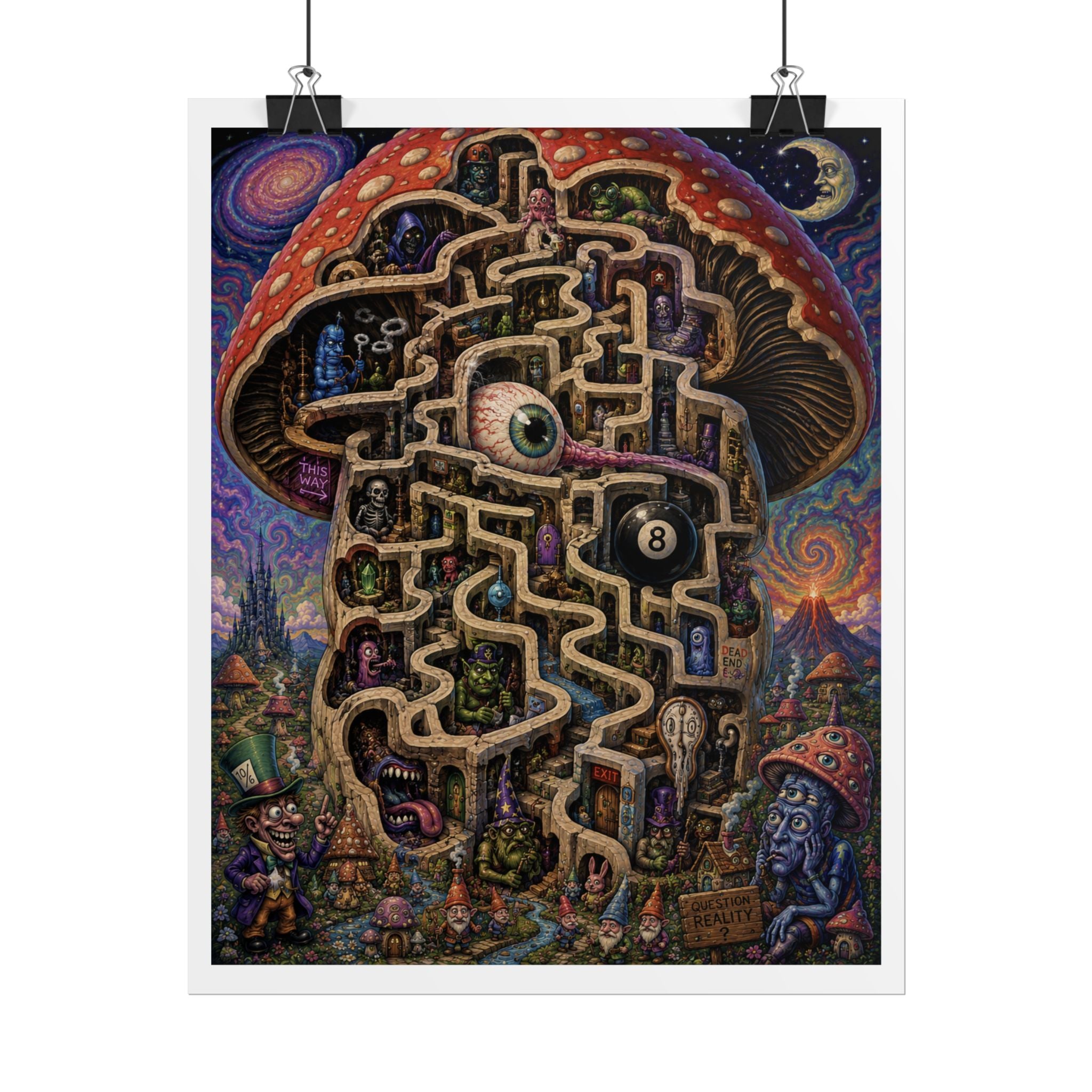 Psychedelic Mushroom Maze Poster — Surreal Fantasy Rolled Art Print