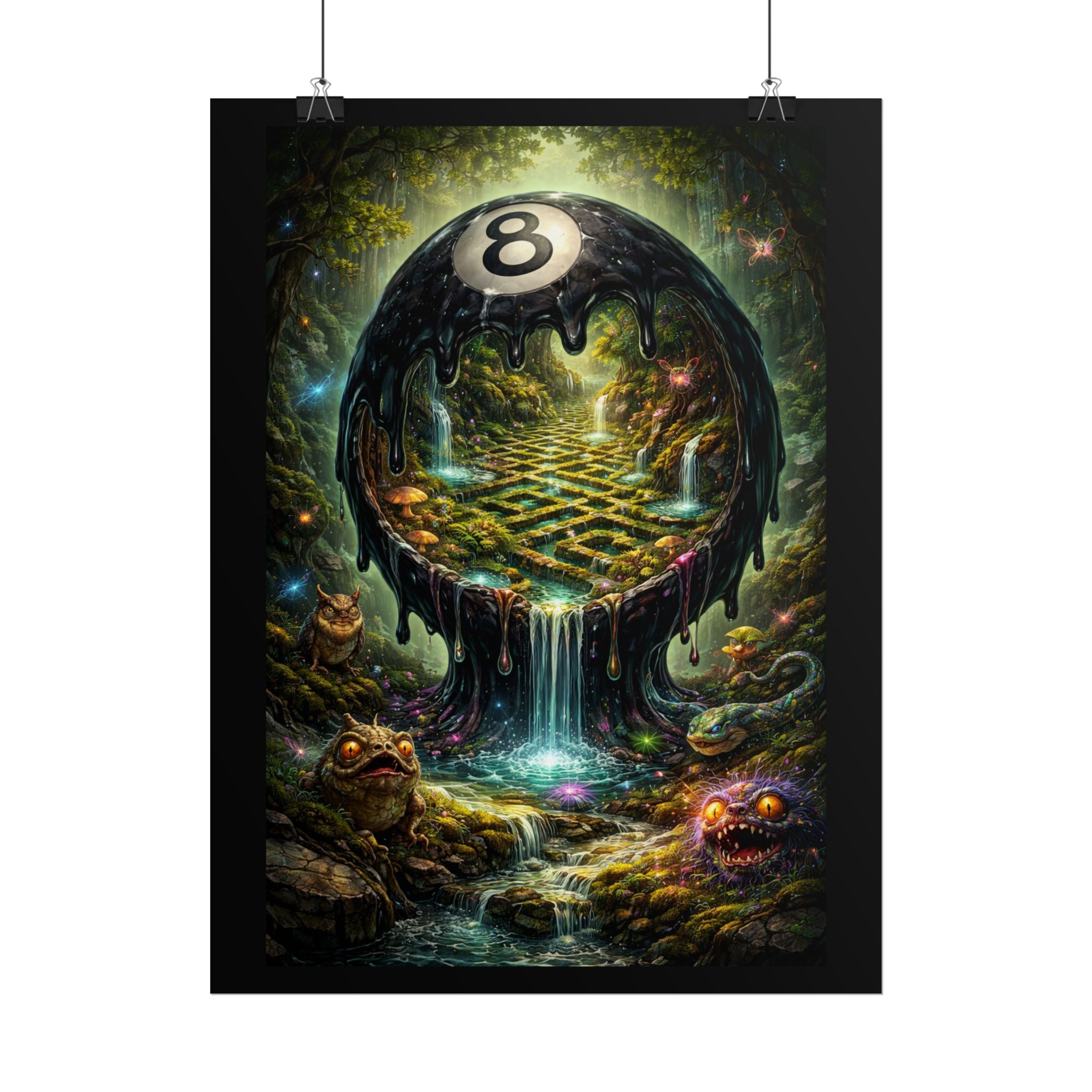 Eight Ball Fantasy Poster – Surreal Forest Pool Art Print