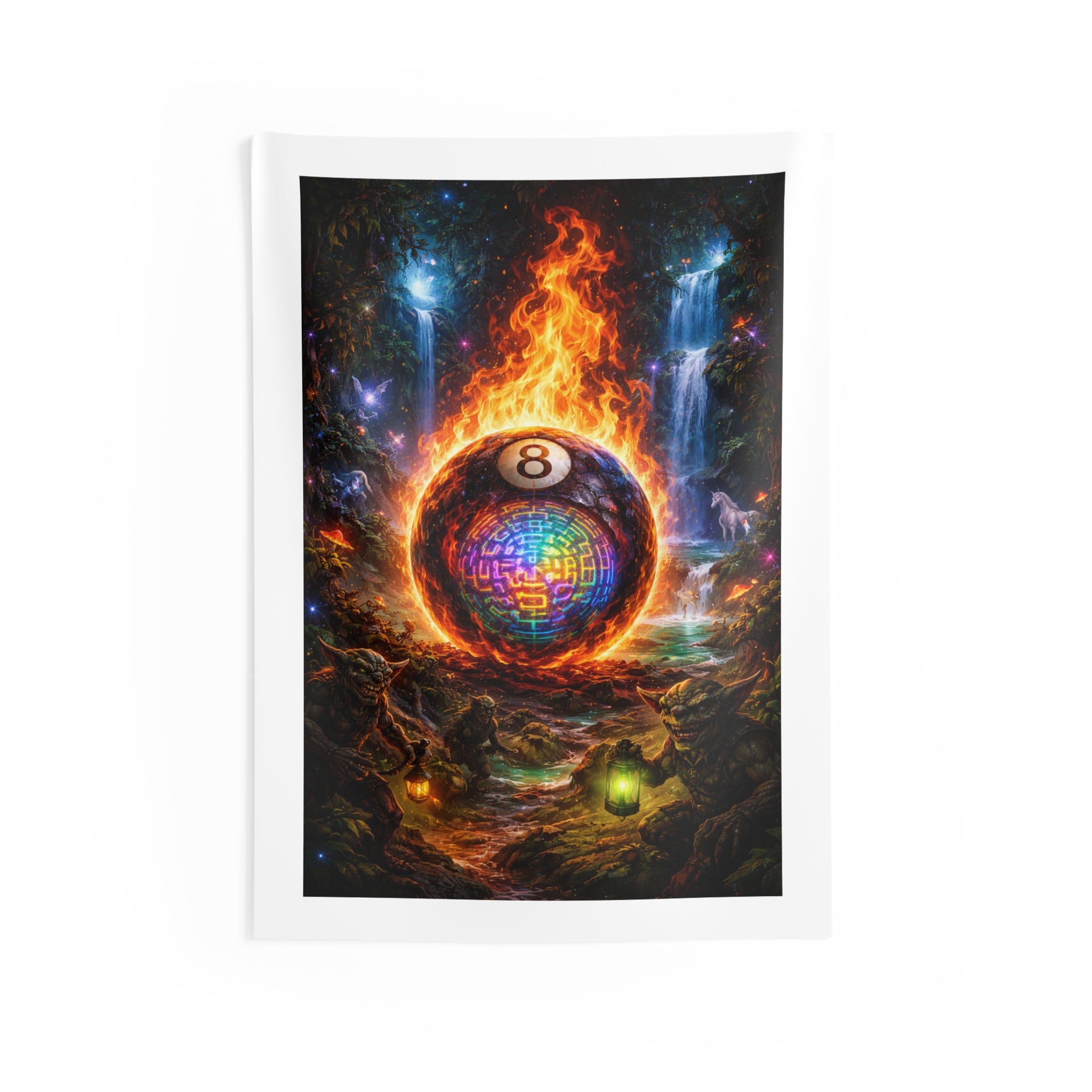 Mystic 8-Ball Fire & Water Wall Tapestry — Psychedelic Fortune Decor