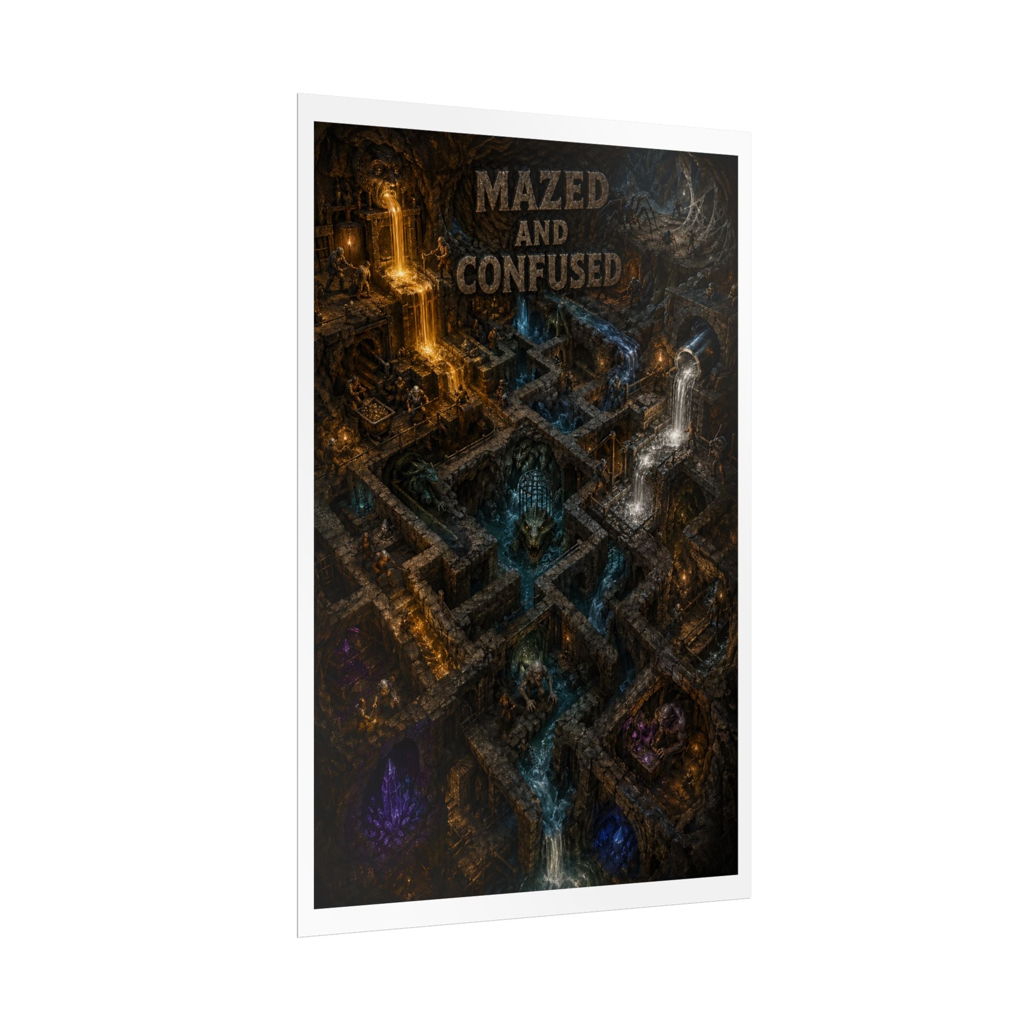 Rolled Poster — "Mazed and Confused" Fantasy Dungeon Map Art Print