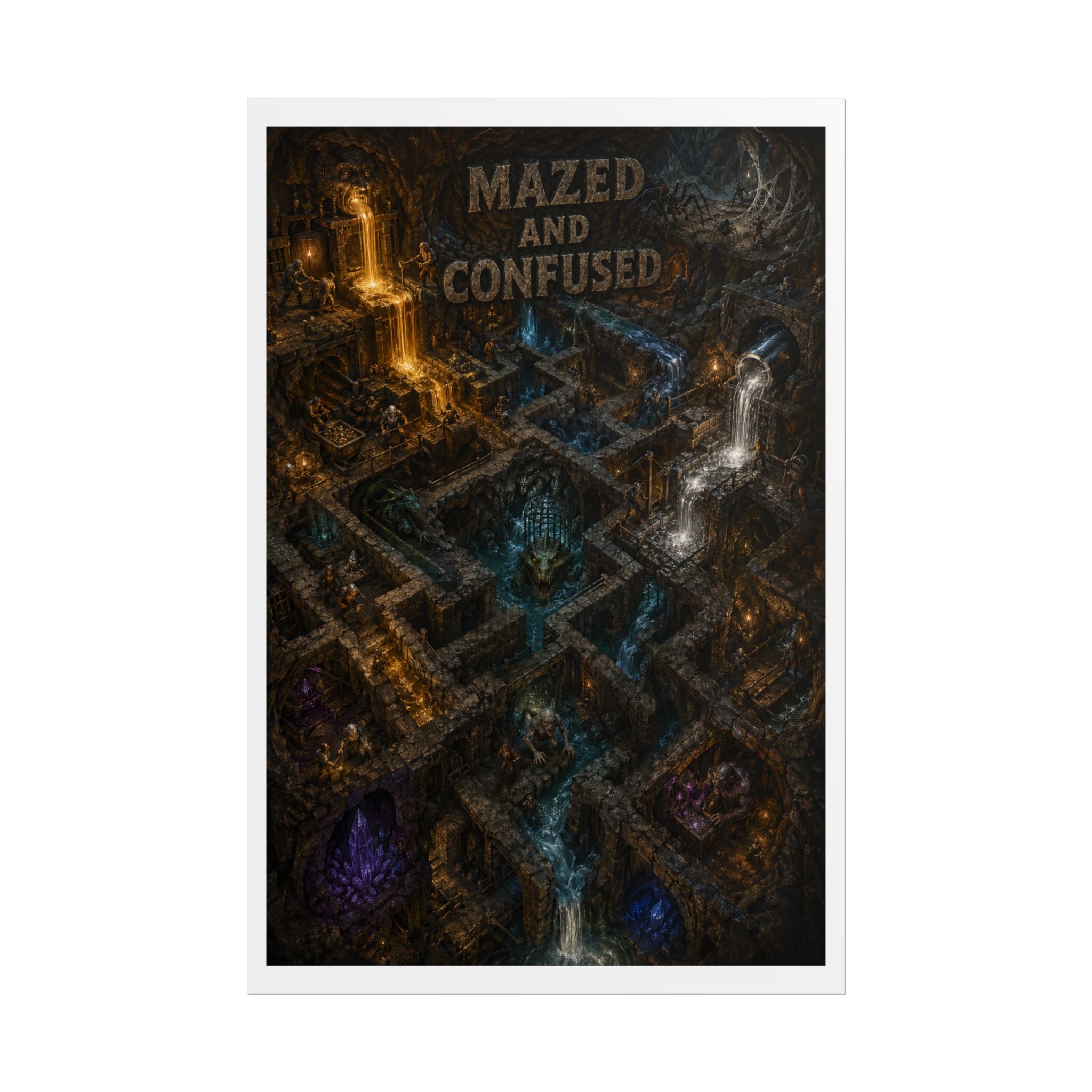 Rolled Poster — "Mazed and Confused" Fantasy Dungeon Map Art Print