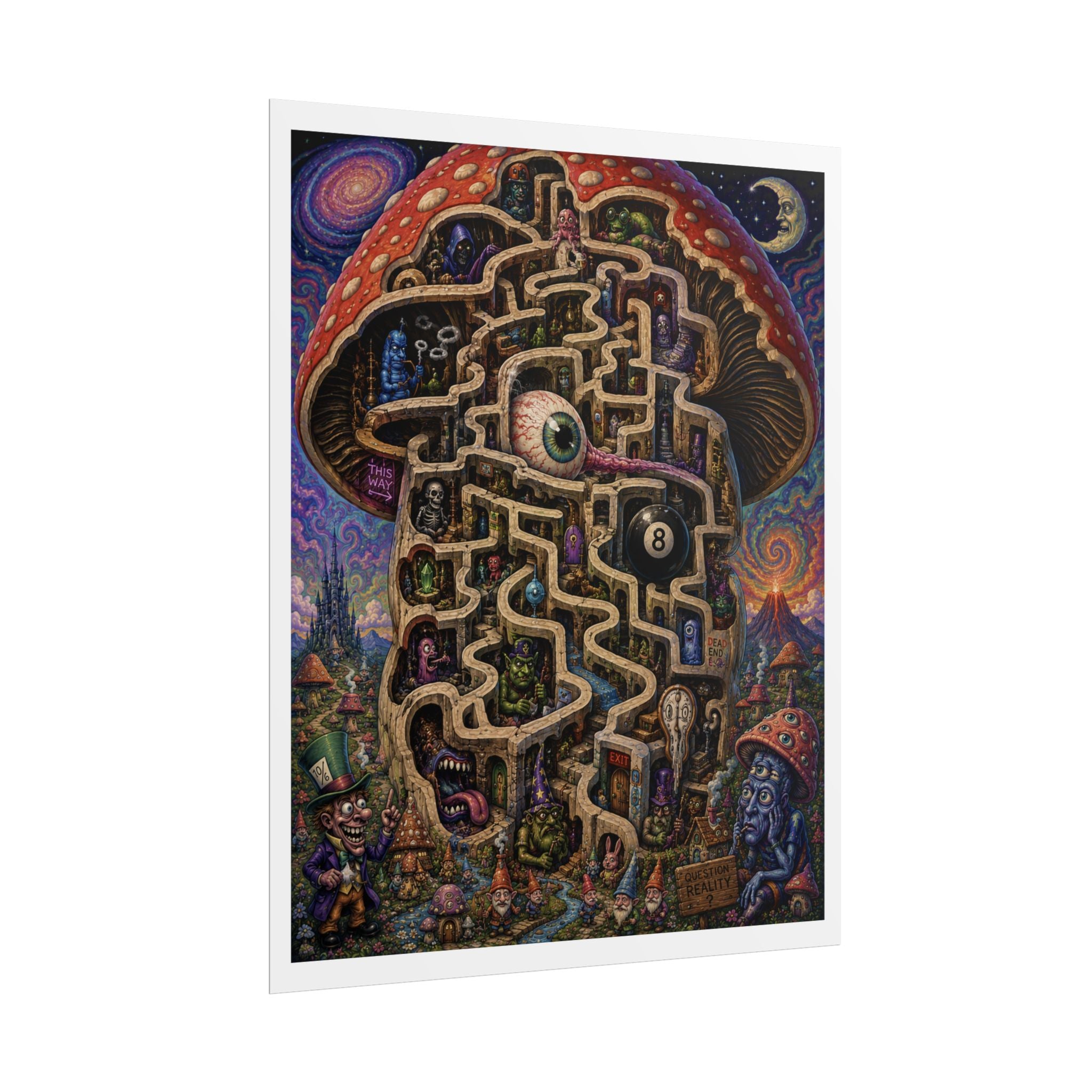 Psychedelic Mushroom Maze Poster — Surreal Fantasy Rolled Art Print