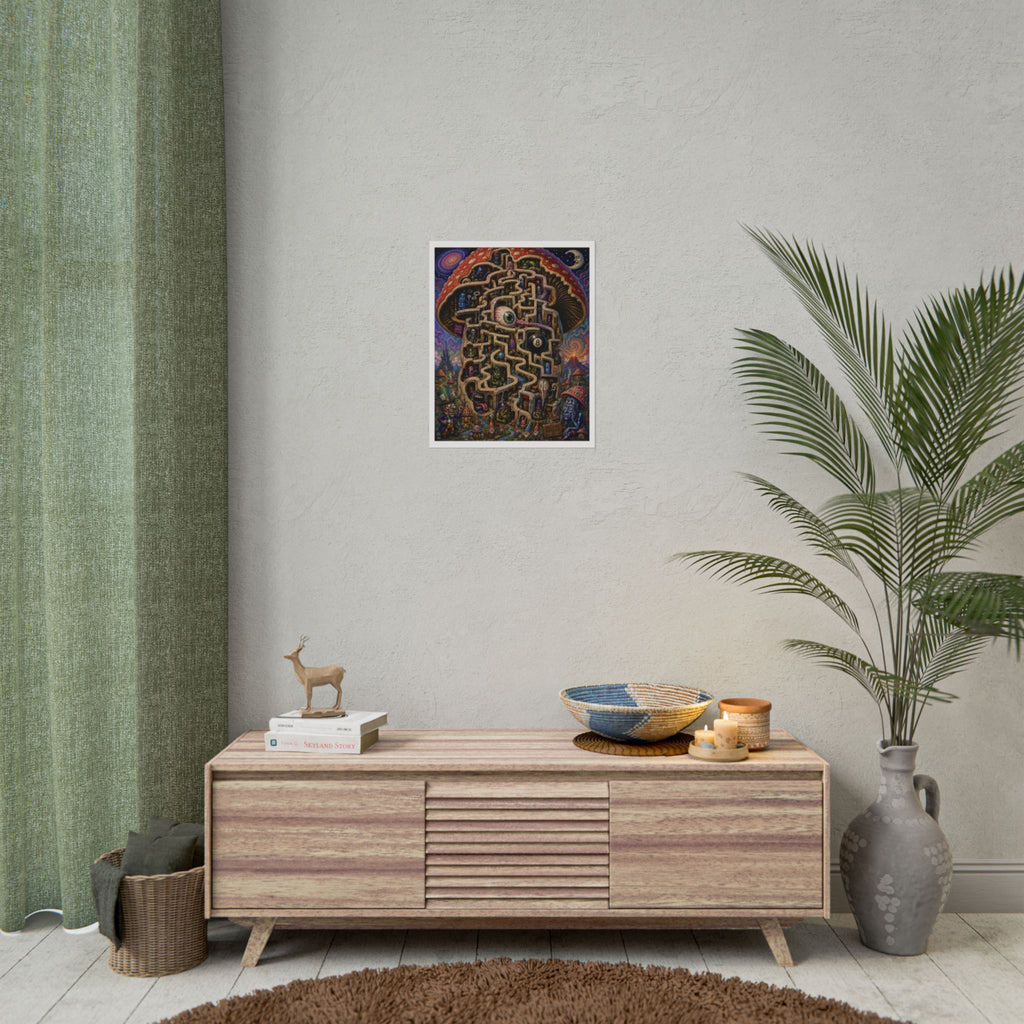Psychedelic Mushroom Maze Poster — Surreal Fantasy Rolled Art Print