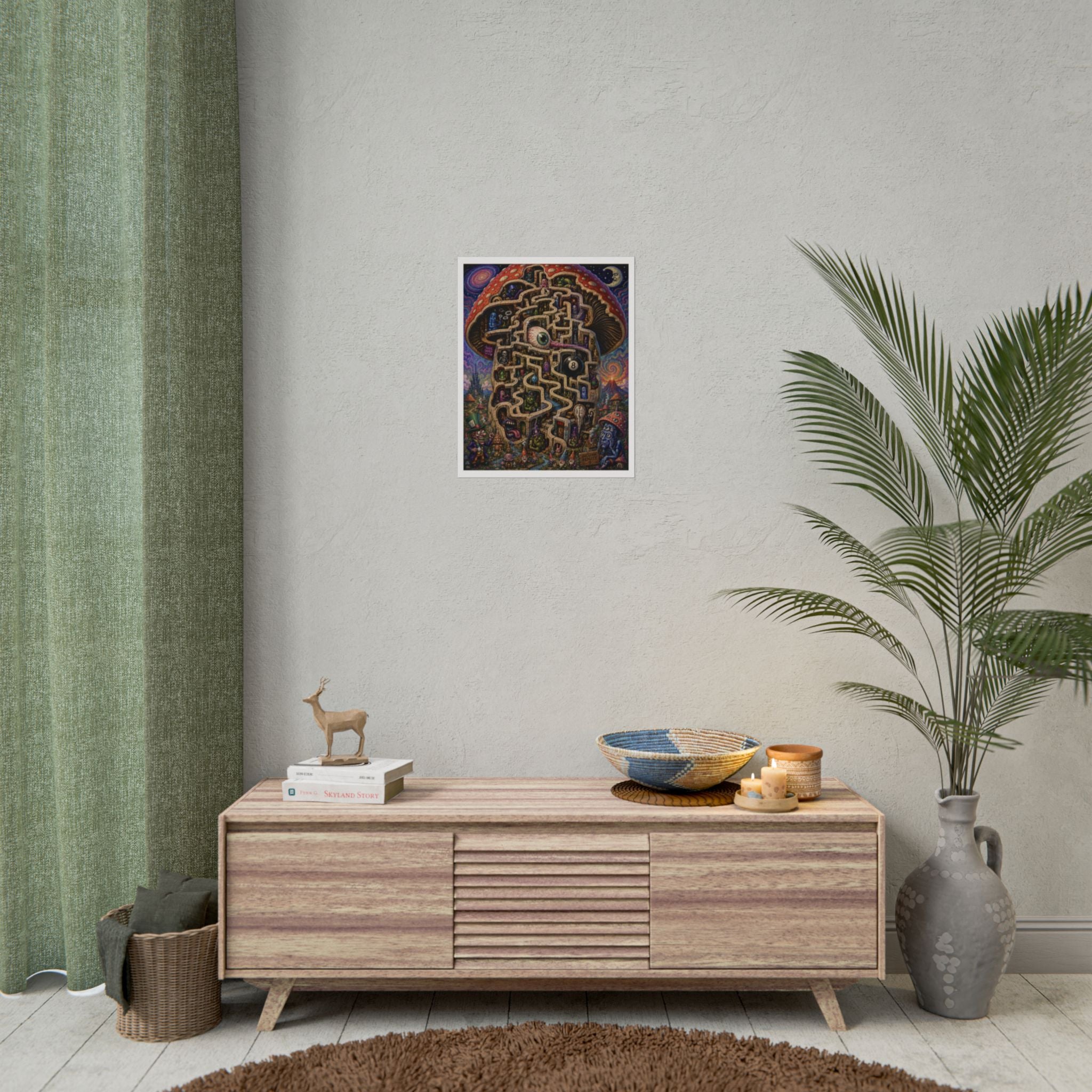Psychedelic Mushroom Maze Poster — Surreal Fantasy Rolled Art Print