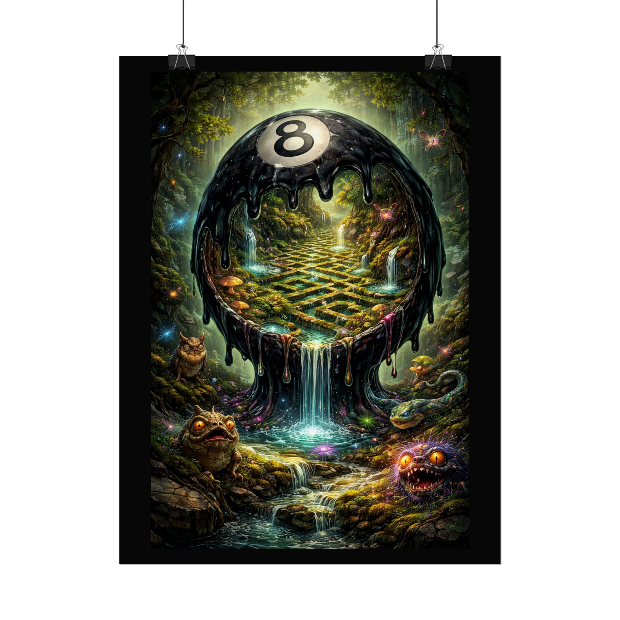 Eight Ball Fantasy Poster – Surreal Forest Pool Art Print