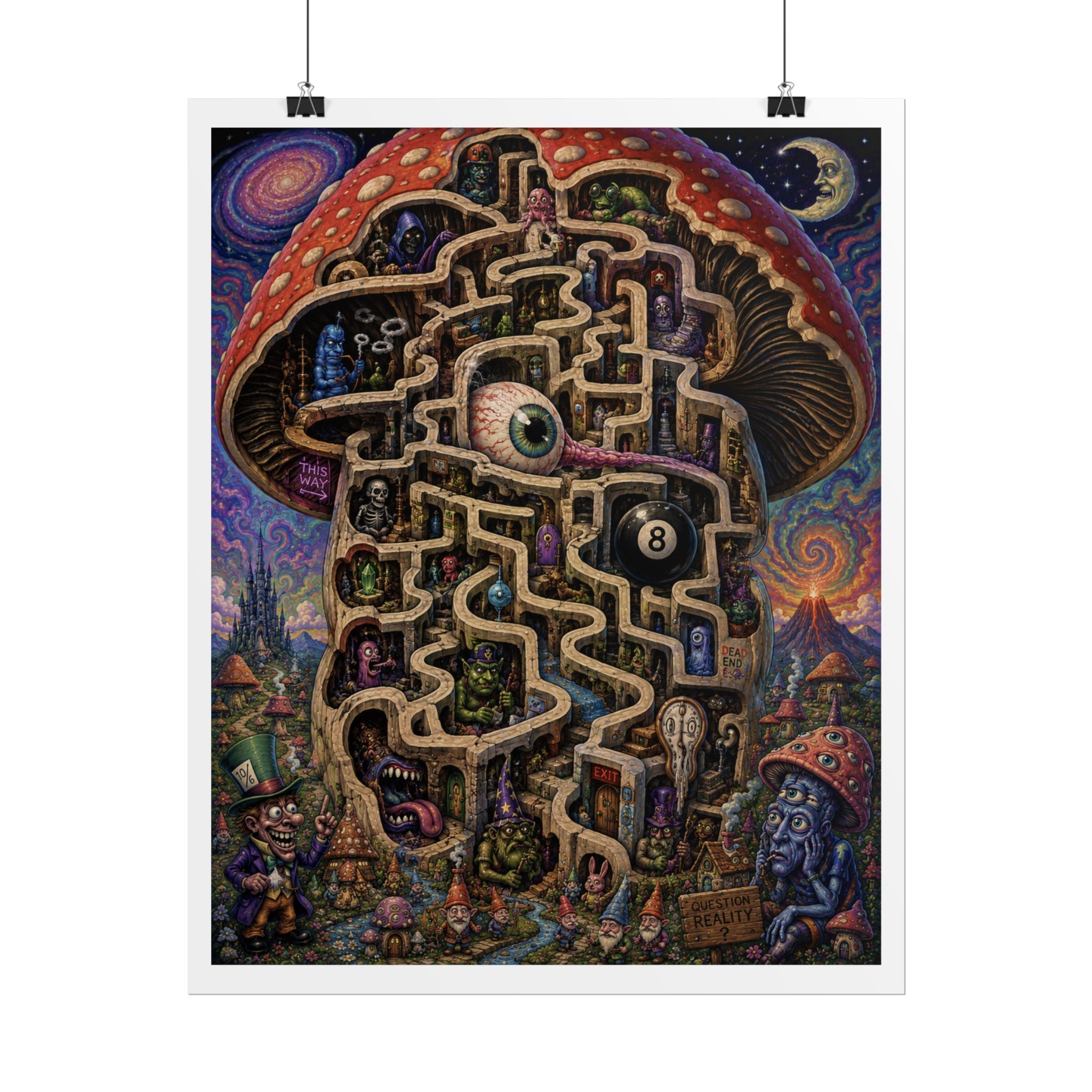 Psychedelic Mushroom Maze Poster — Surreal Fantasy Rolled Art Print