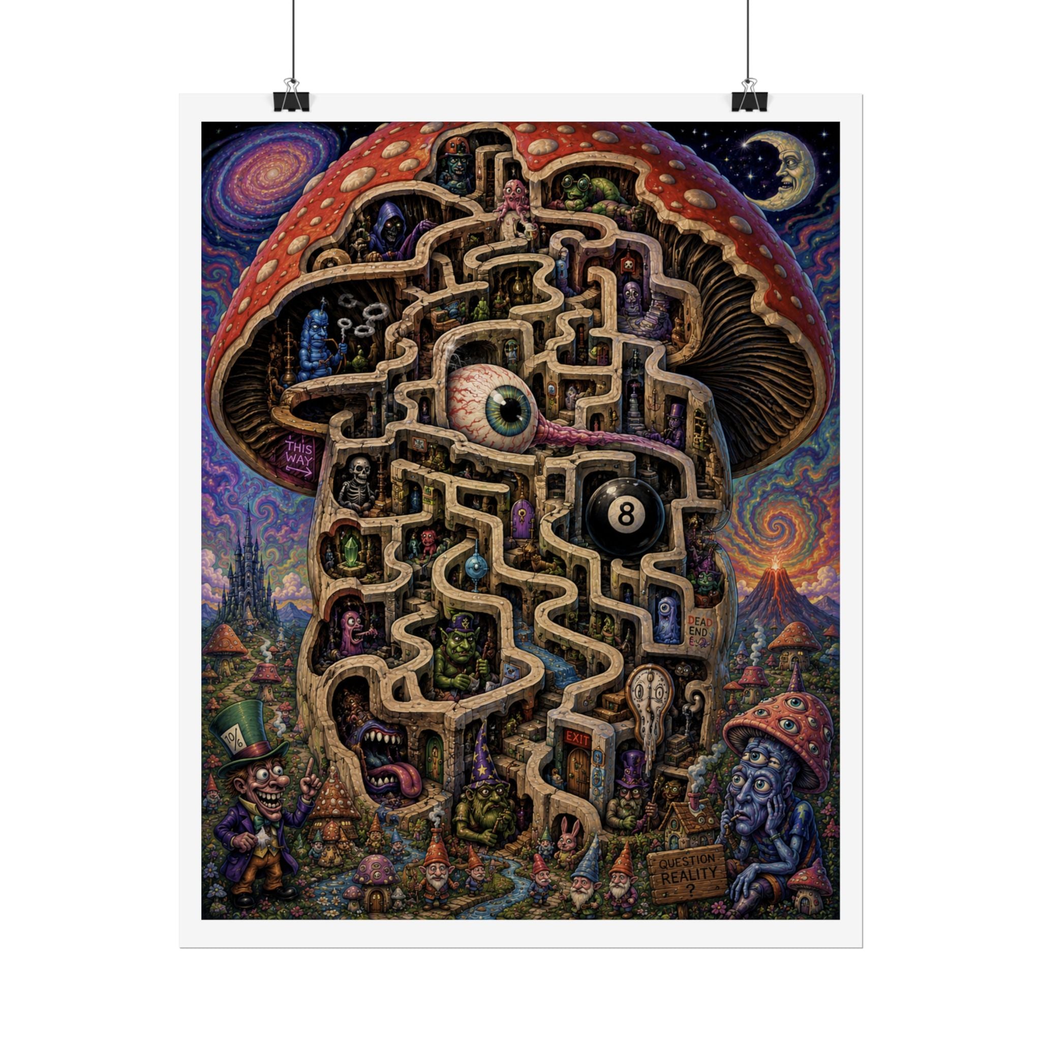 Psychedelic Mushroom Maze Poster — Surreal Fantasy Rolled Art Print