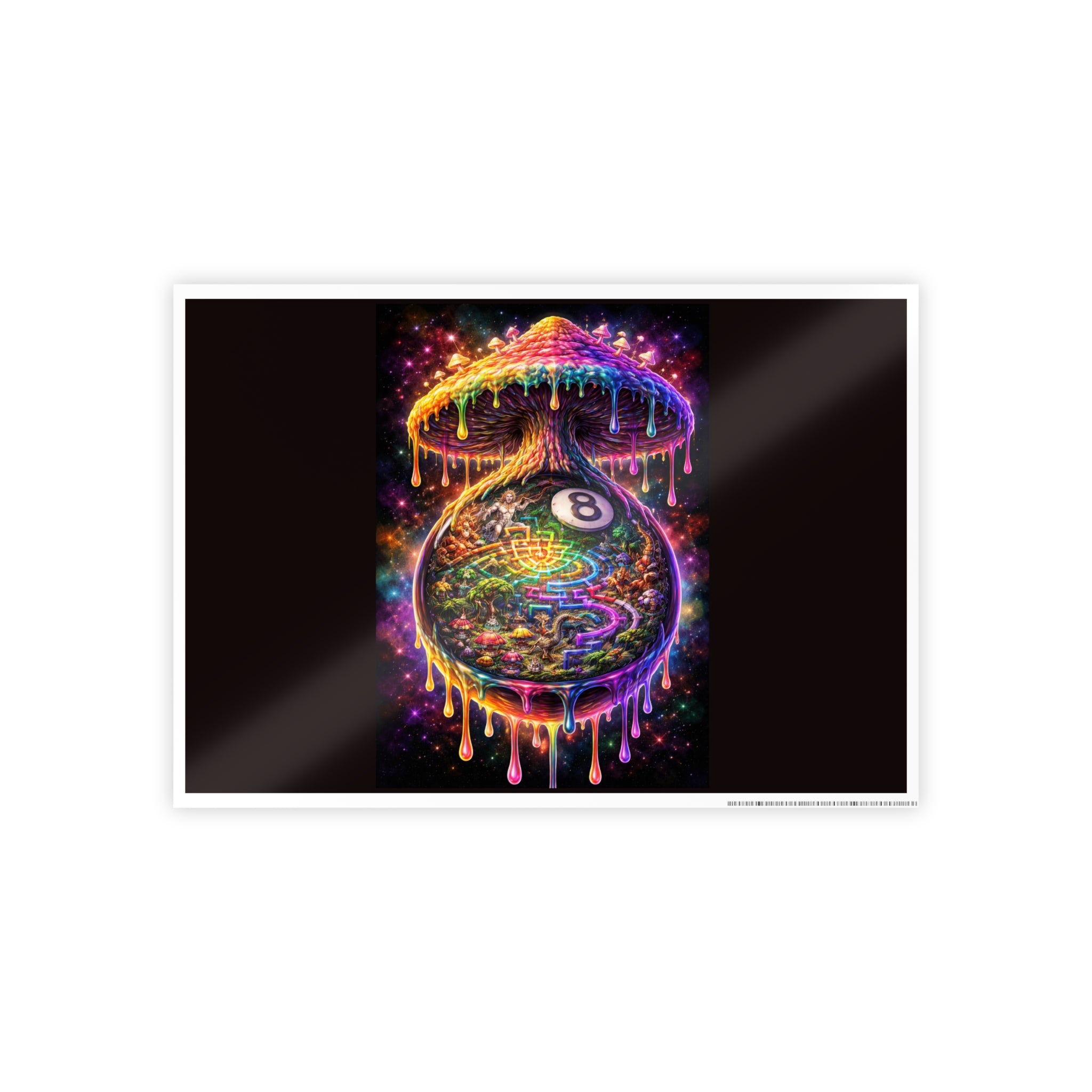 Psychedelic Dripping Mushroom Poster — Neon 8-Ball Cosmic Art Print