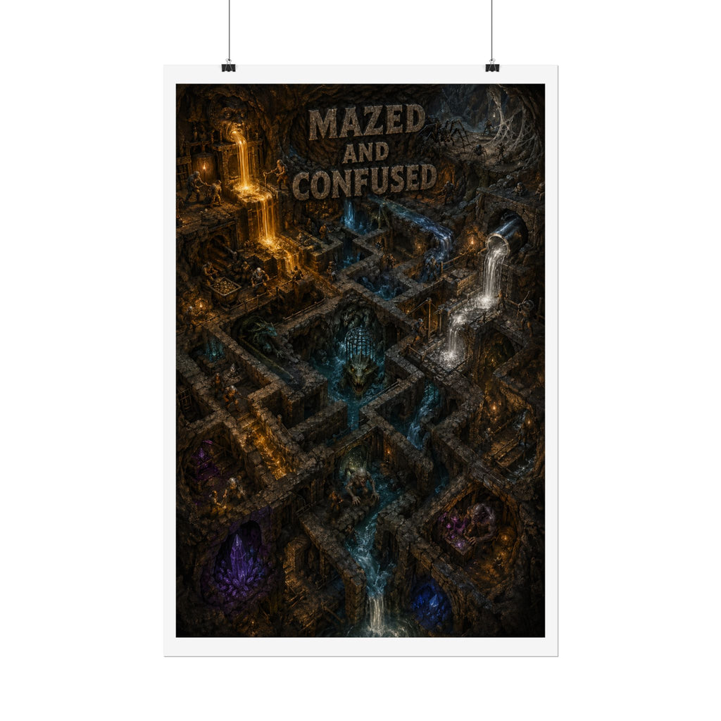 Rolled Poster — "Mazed and Confused" Fantasy Dungeon Map Art Print