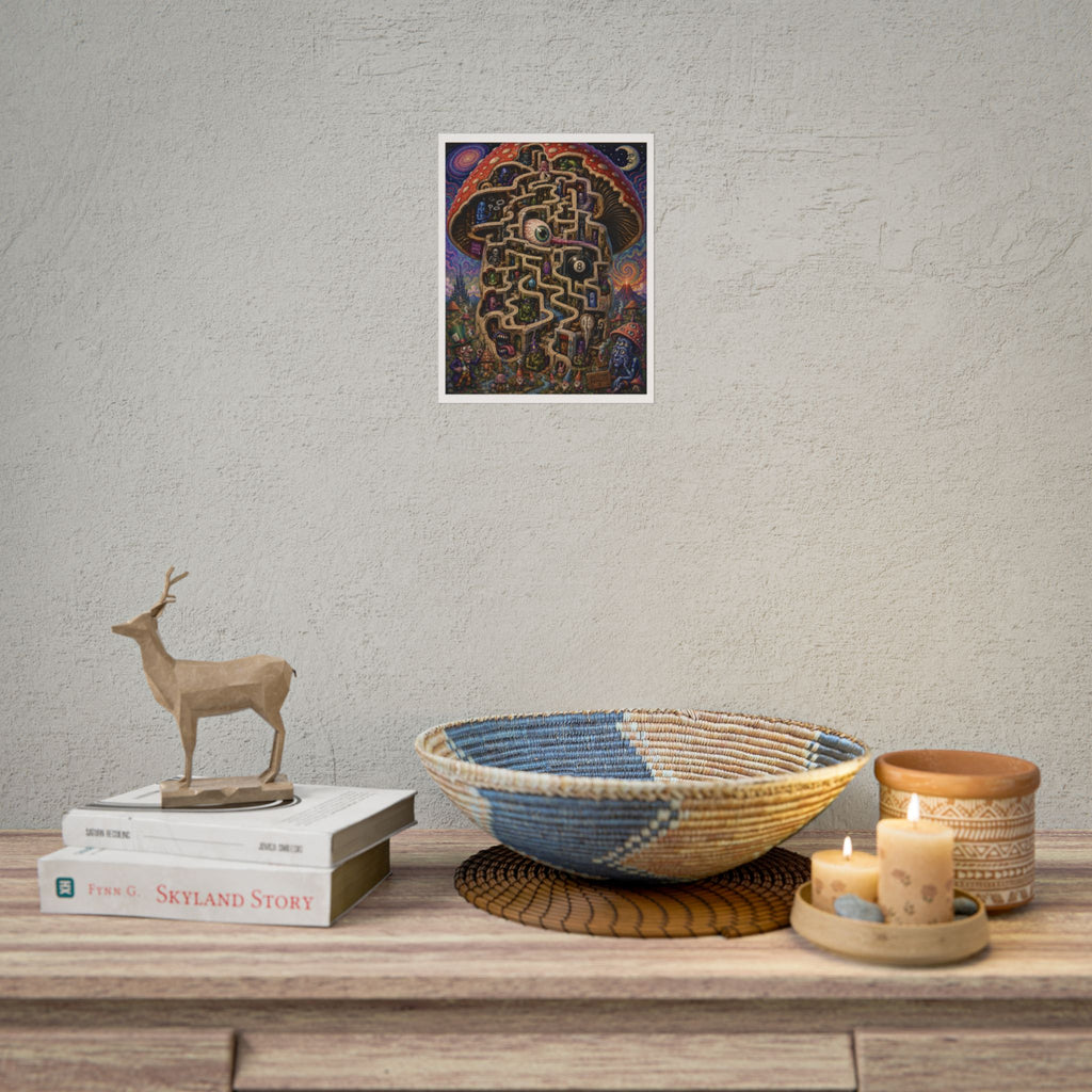 Psychedelic Mushroom Maze Poster — Surreal Fantasy Rolled Art Print